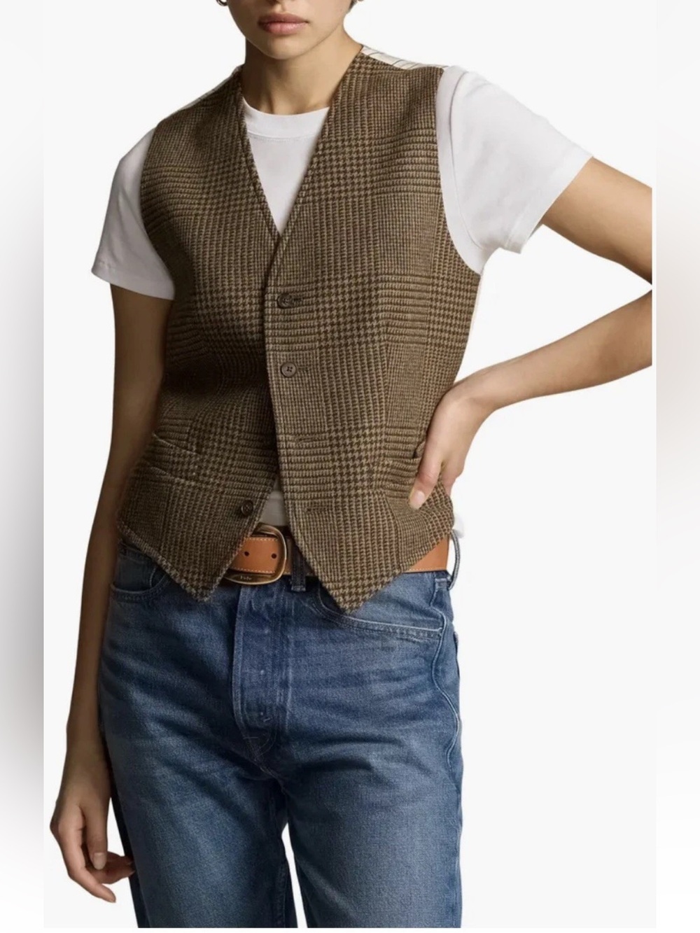 POLO Ralph Lauren Wool Blend Plaid Tweed Front Panel Vest Size 4